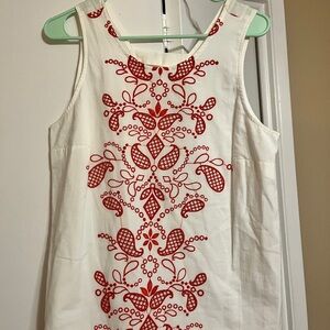 Embroidered Red and White Sleeveless Top